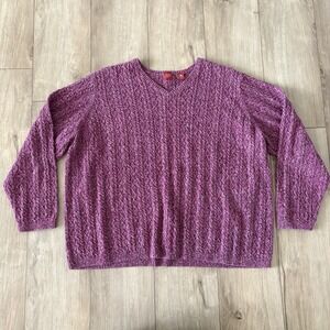 Valerie Stevens Knit Sweater- Size 2X Purple Knit 100% Cotton V Neck Heavy
